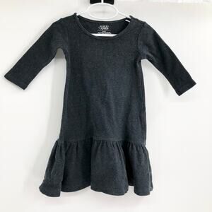 Alice + Ames Charcoal Gray Dress Drop Waist Ruffle Hem Roundneck Dress Size 5